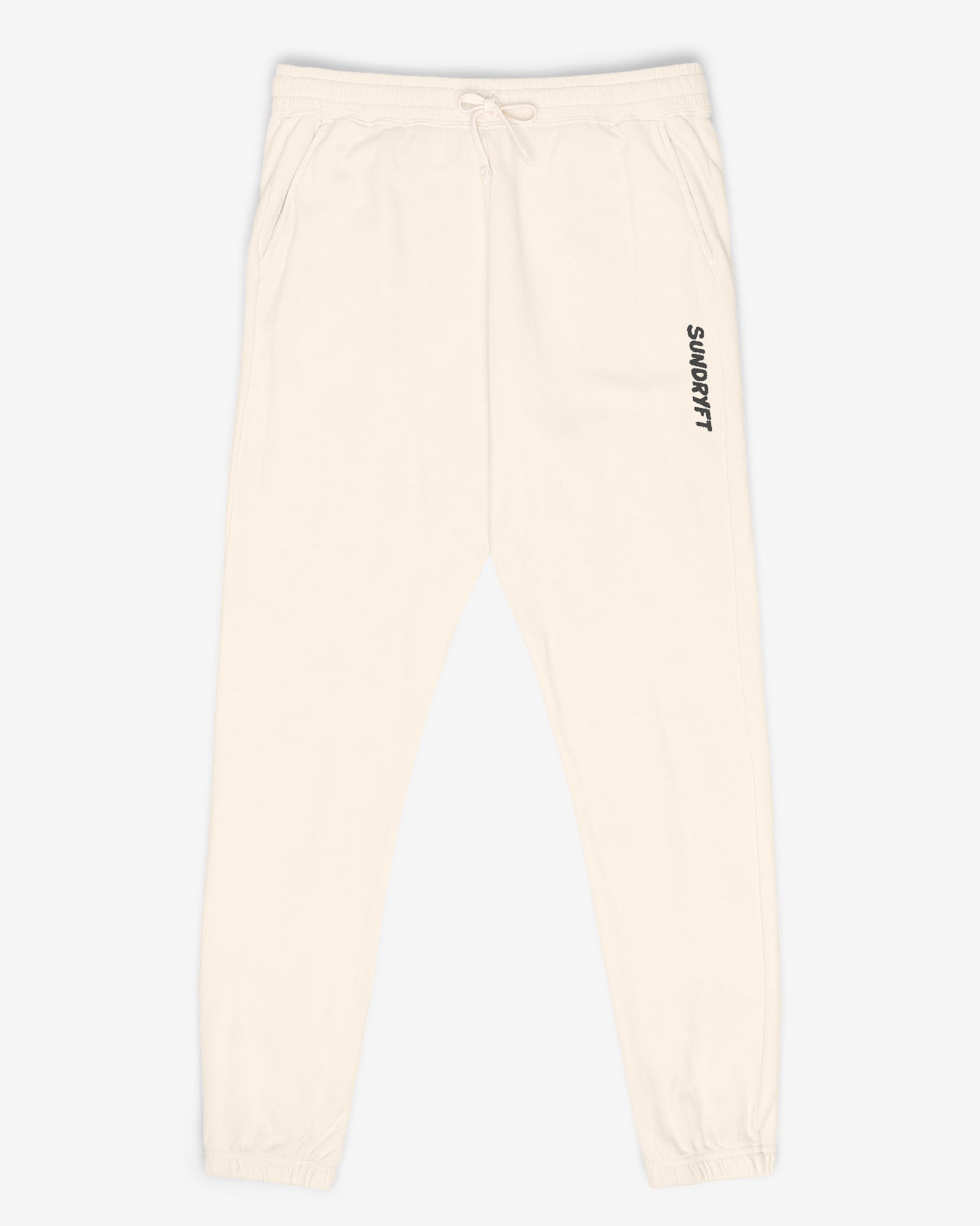 Flat lay ivory color Sundryft unisex fleece sweatpants.