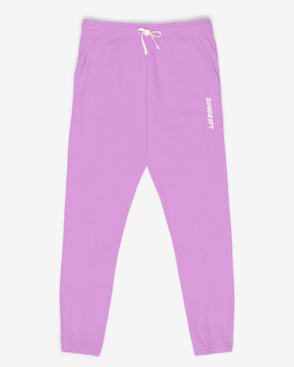 Flat lay neon violet color Sundryft unisex fleece sweatpants.