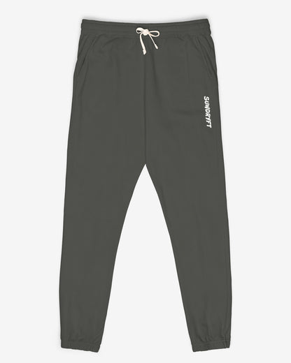 Flat lay pepper color Sundryft unisex fleece sweatpants.