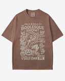 The Boolesque Show Shirt in espresso color – retro Halloween graphic tee with burlesque skeleton design, funny spooky unisex cotton shirt