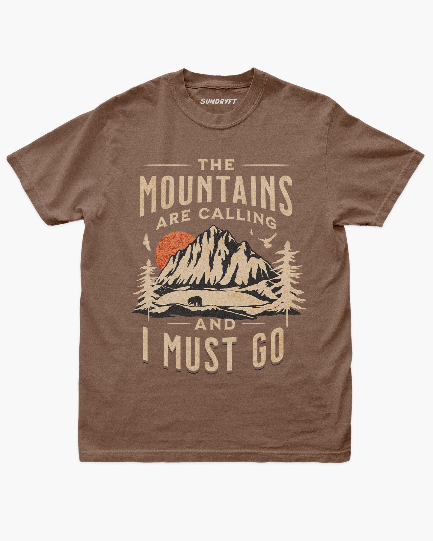 The Mountains Are Calling And I Must Go shirt in espresso brown