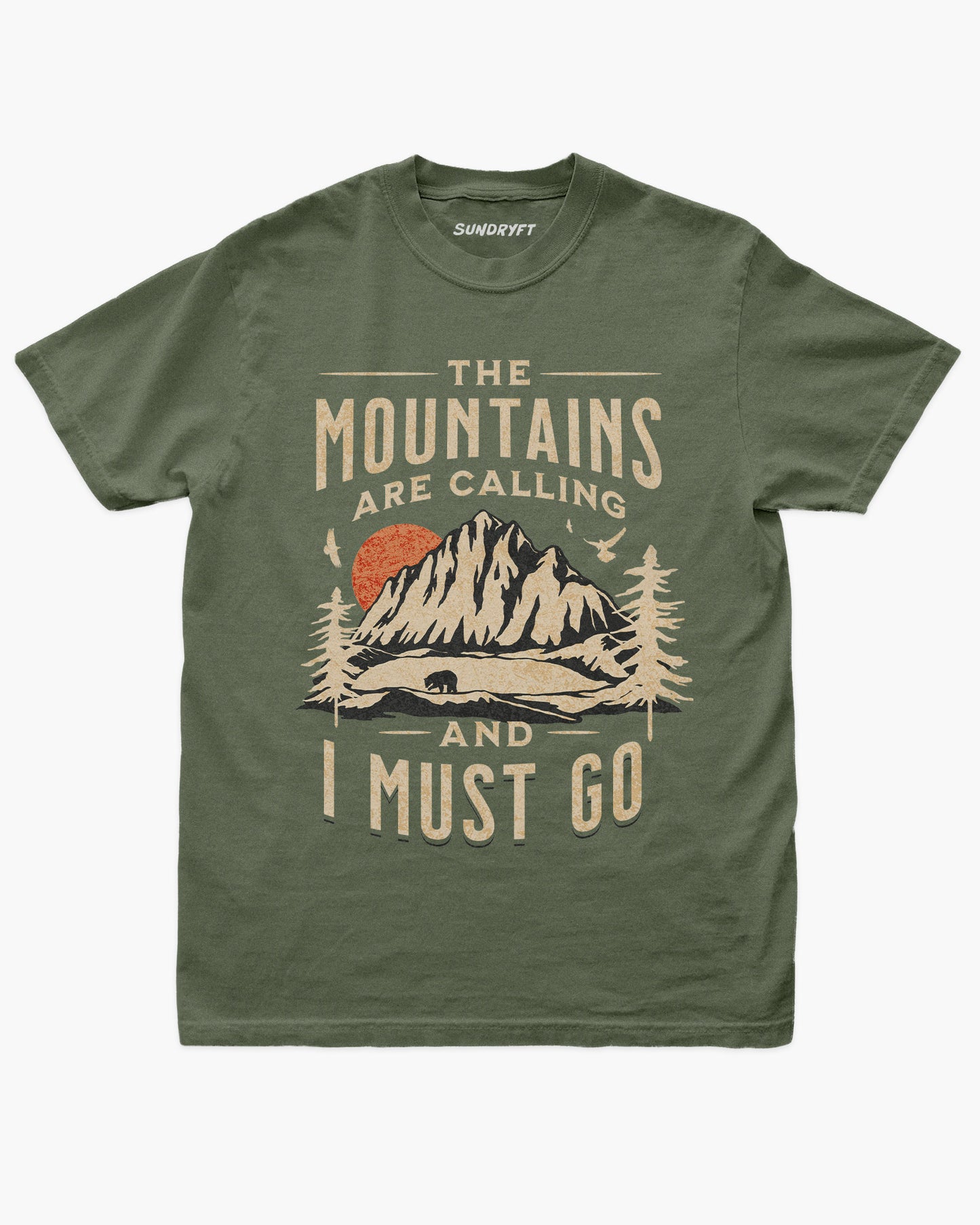 The Mountains Are Calling And I Must Go shirt in moss green