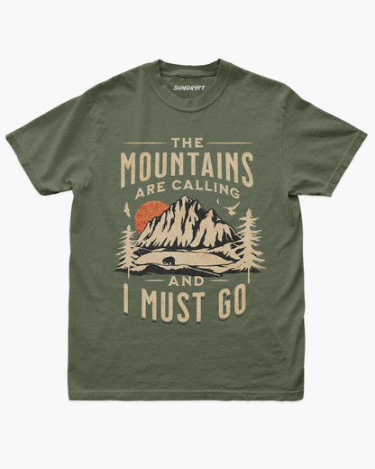 The Mountains Are Calling And I Must Go shirt in moss green