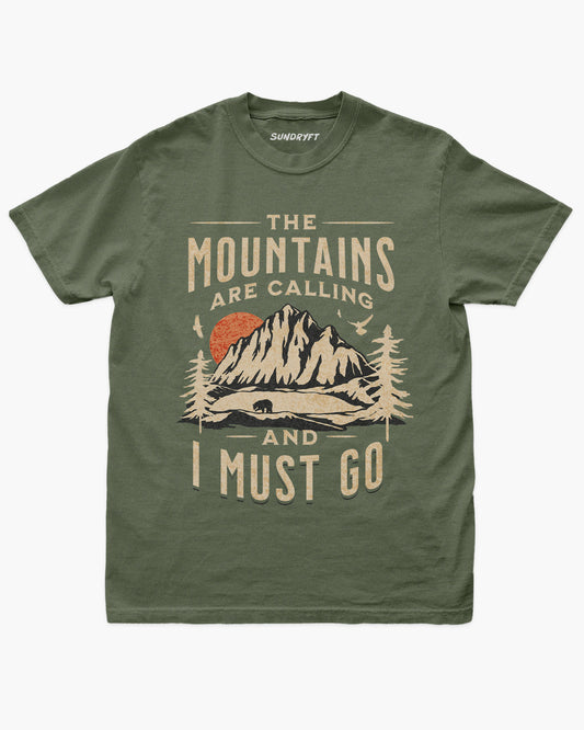 The Mountains Are Calling And I Must Go shirt in moss green