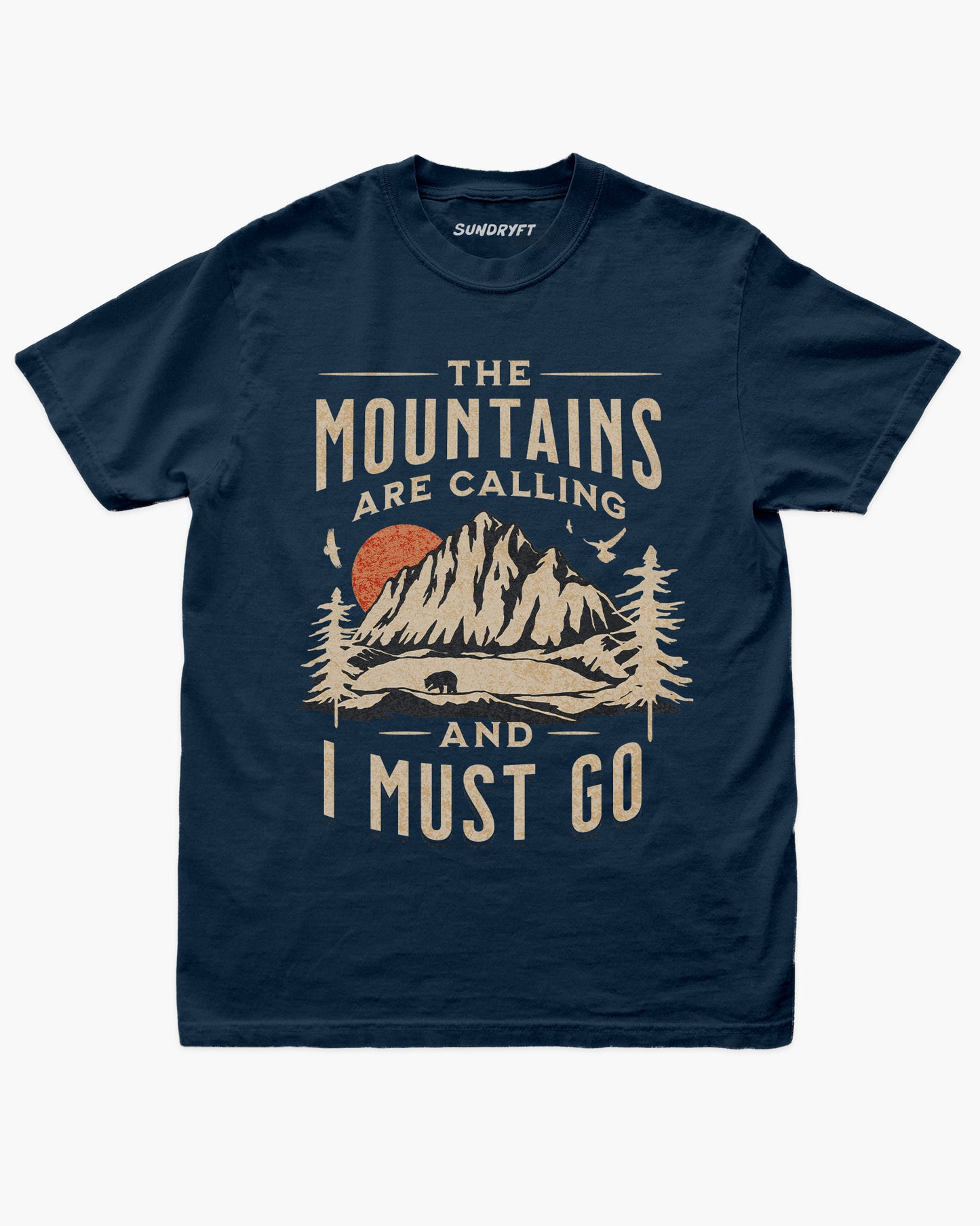 The Mountains Are Calling And I Must Go shirt in true navy