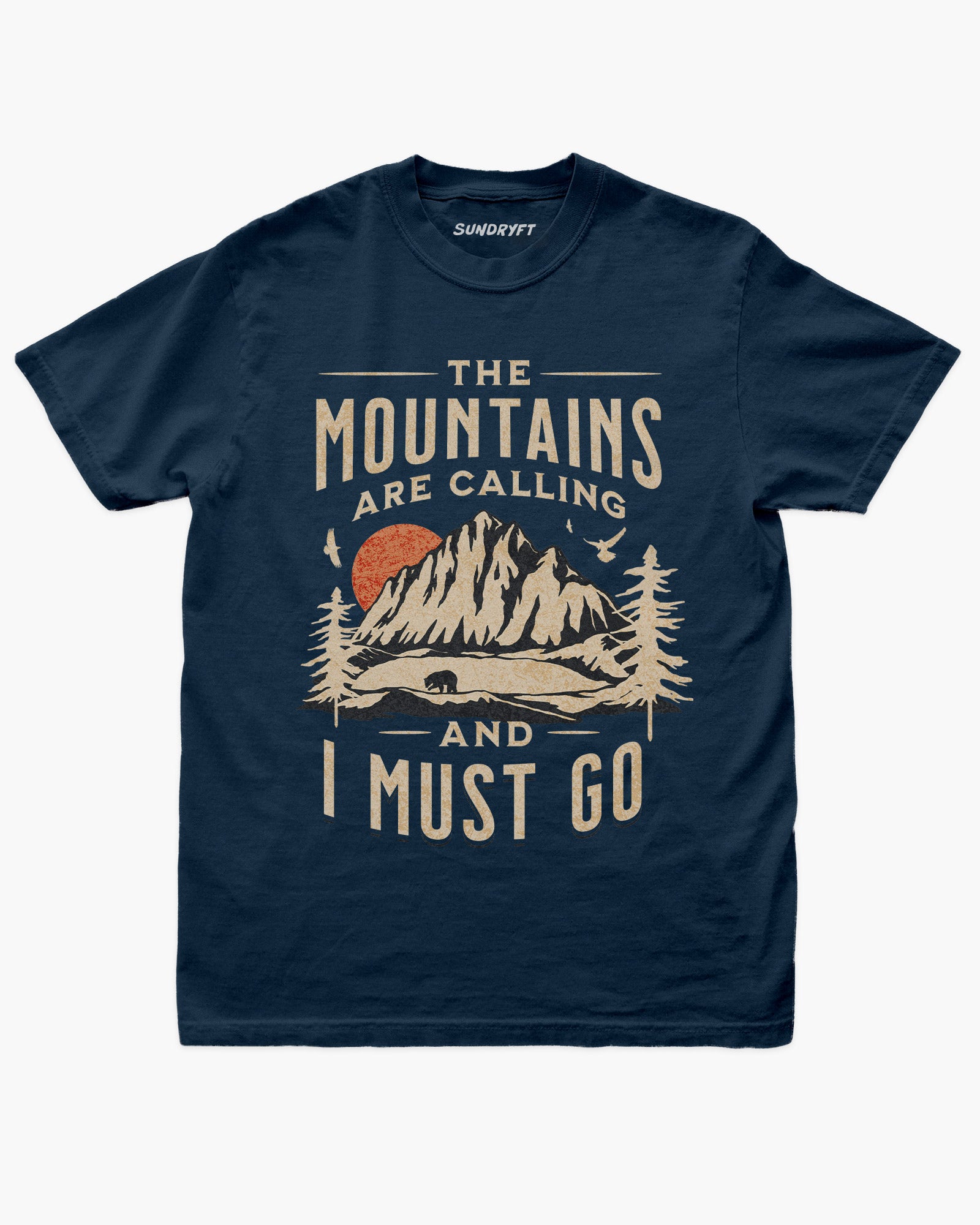The Mountains Are Calling And I Must Go shirt in true navy