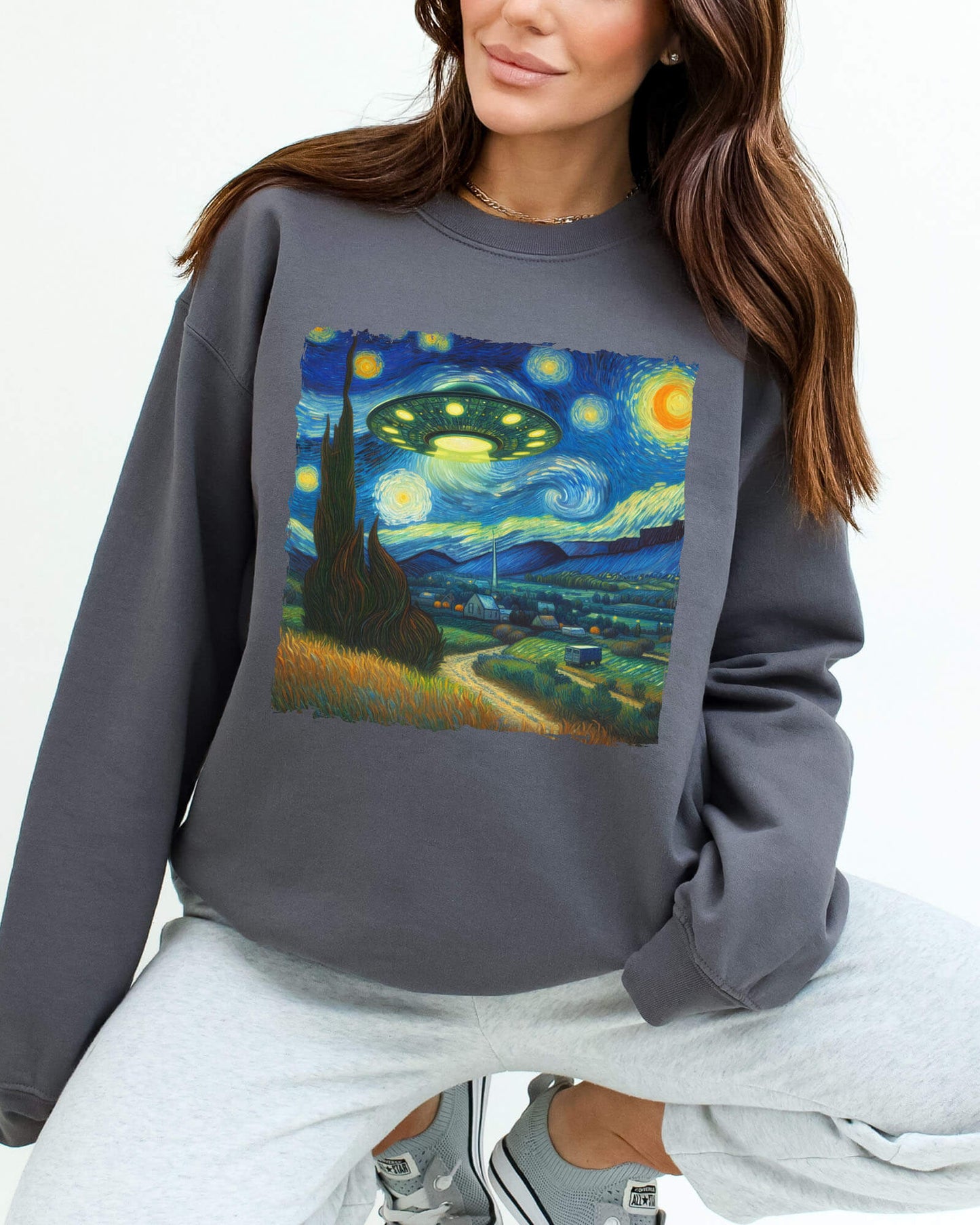 UFO Starry Night Sweatshirt - Charcoal