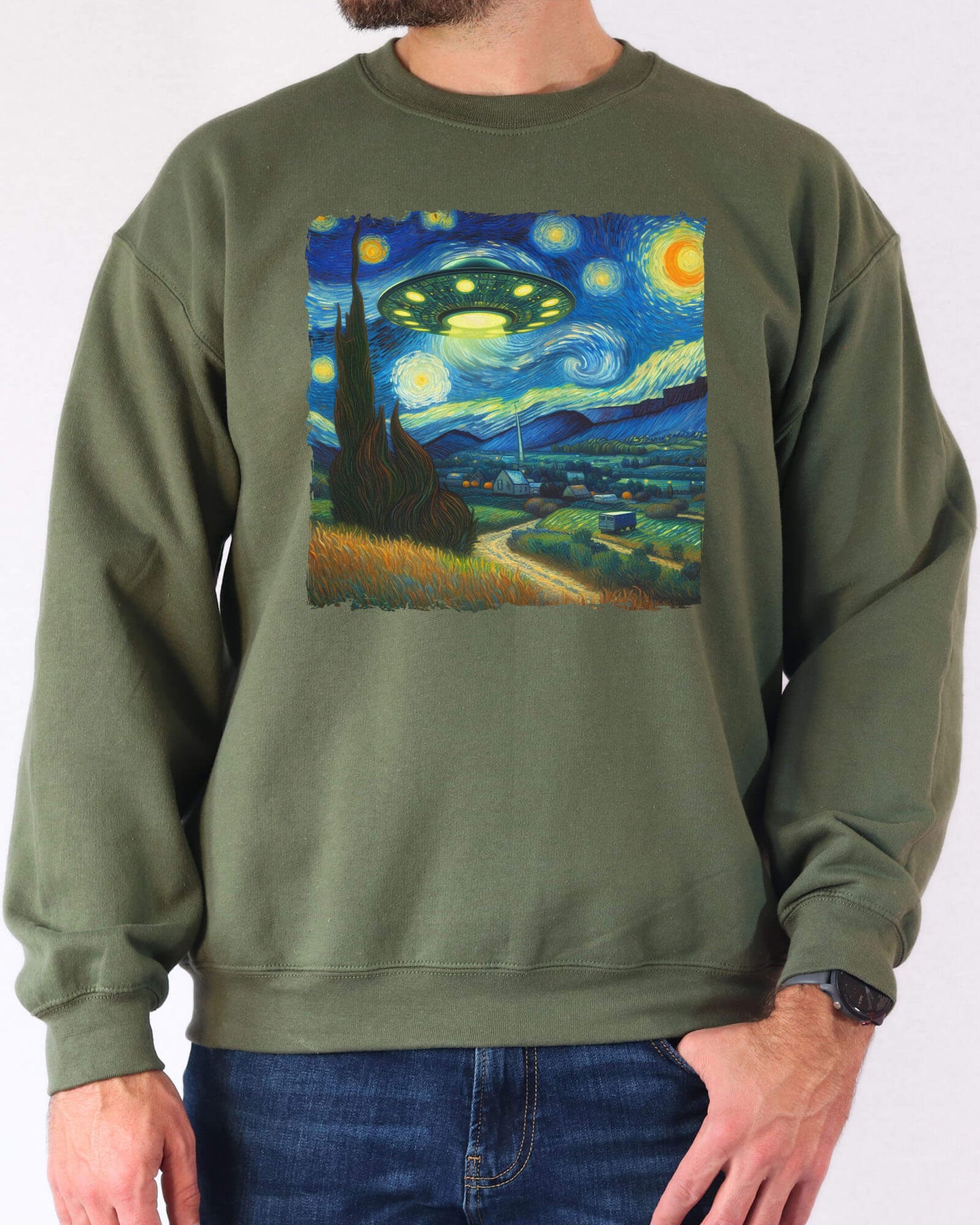 UFO Starry Night Sweatshirt - Military Green