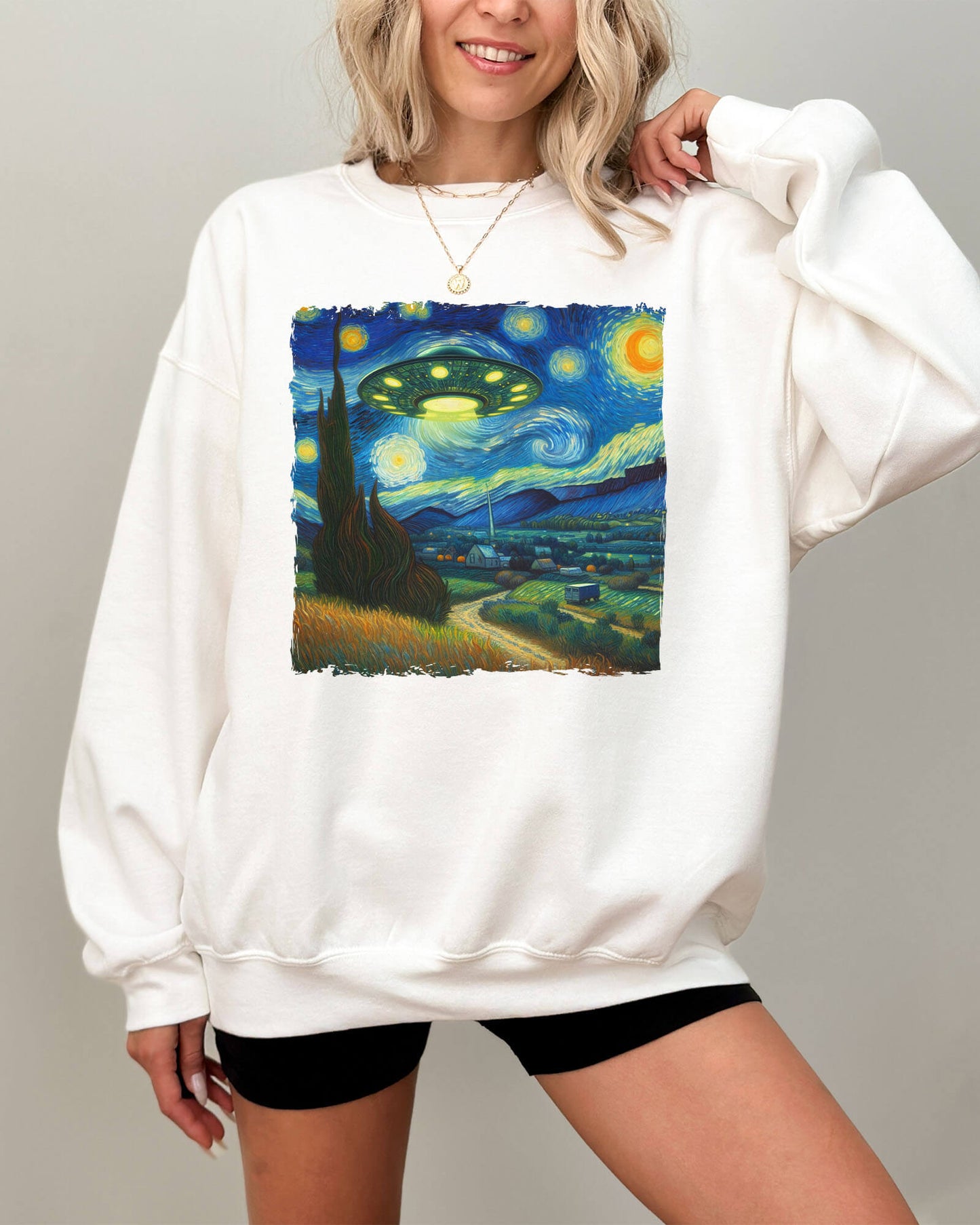 UFO Starry Night Sweatshirt - White