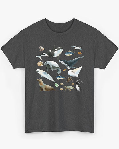 Flat laying dark heather vintage 90s sea animals collage graphic Shirt