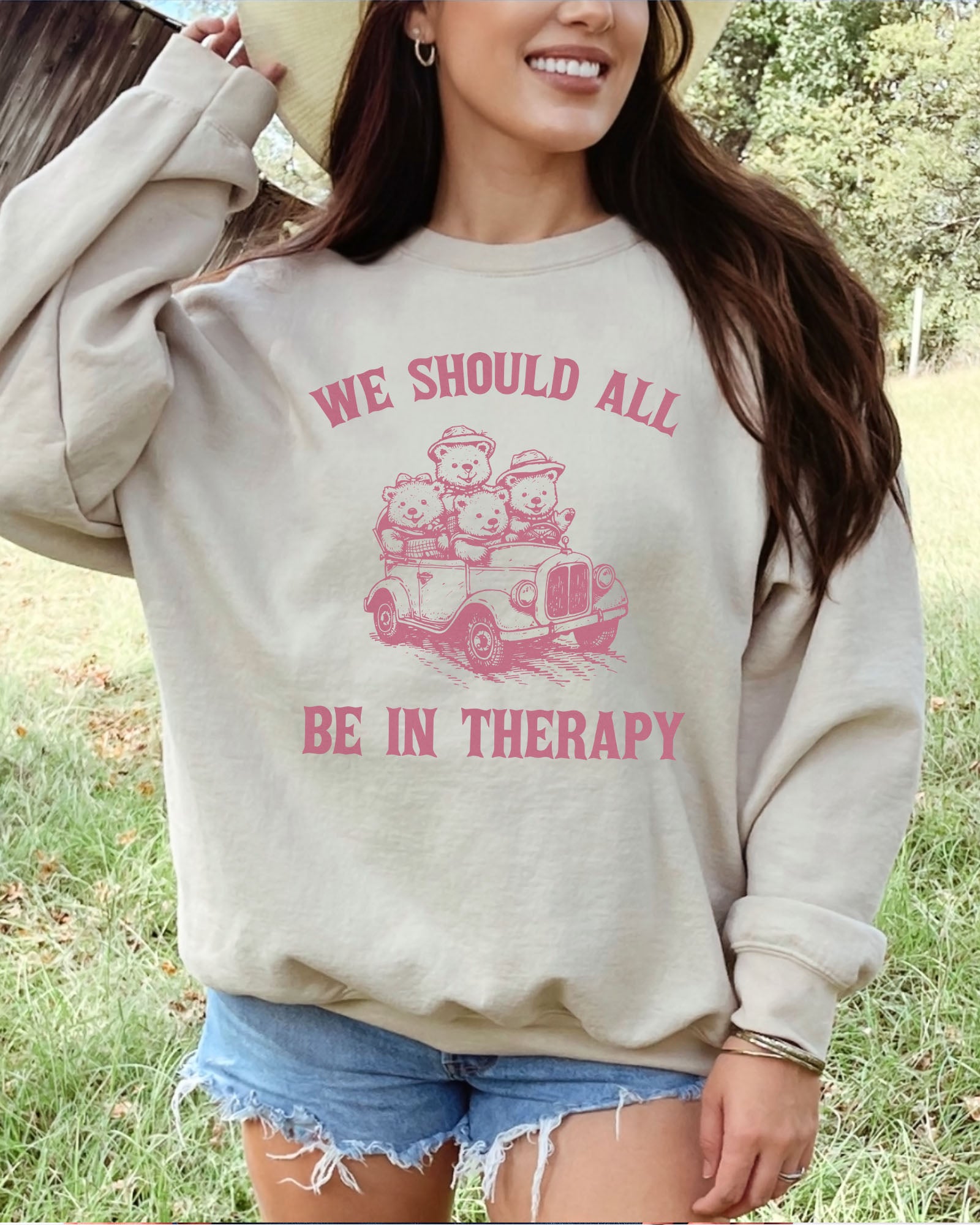 We Should All Be In Therapy Sweatshirt - Sand