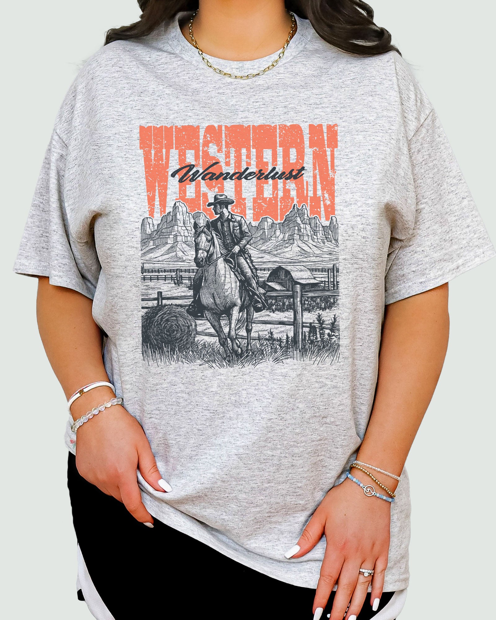 Western Wanderlust Shirt ash gray with retro cowboy graphic