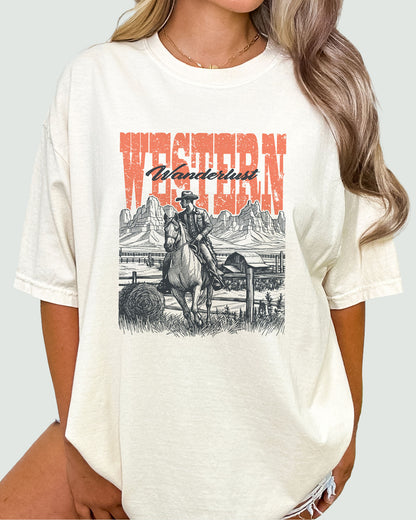 Western Wanderlust Shirt beige with retro cowboy graphic