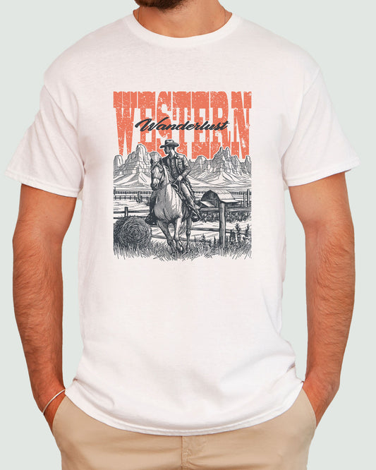 Western Wanderlust Shirt white with retro cowboy graphic