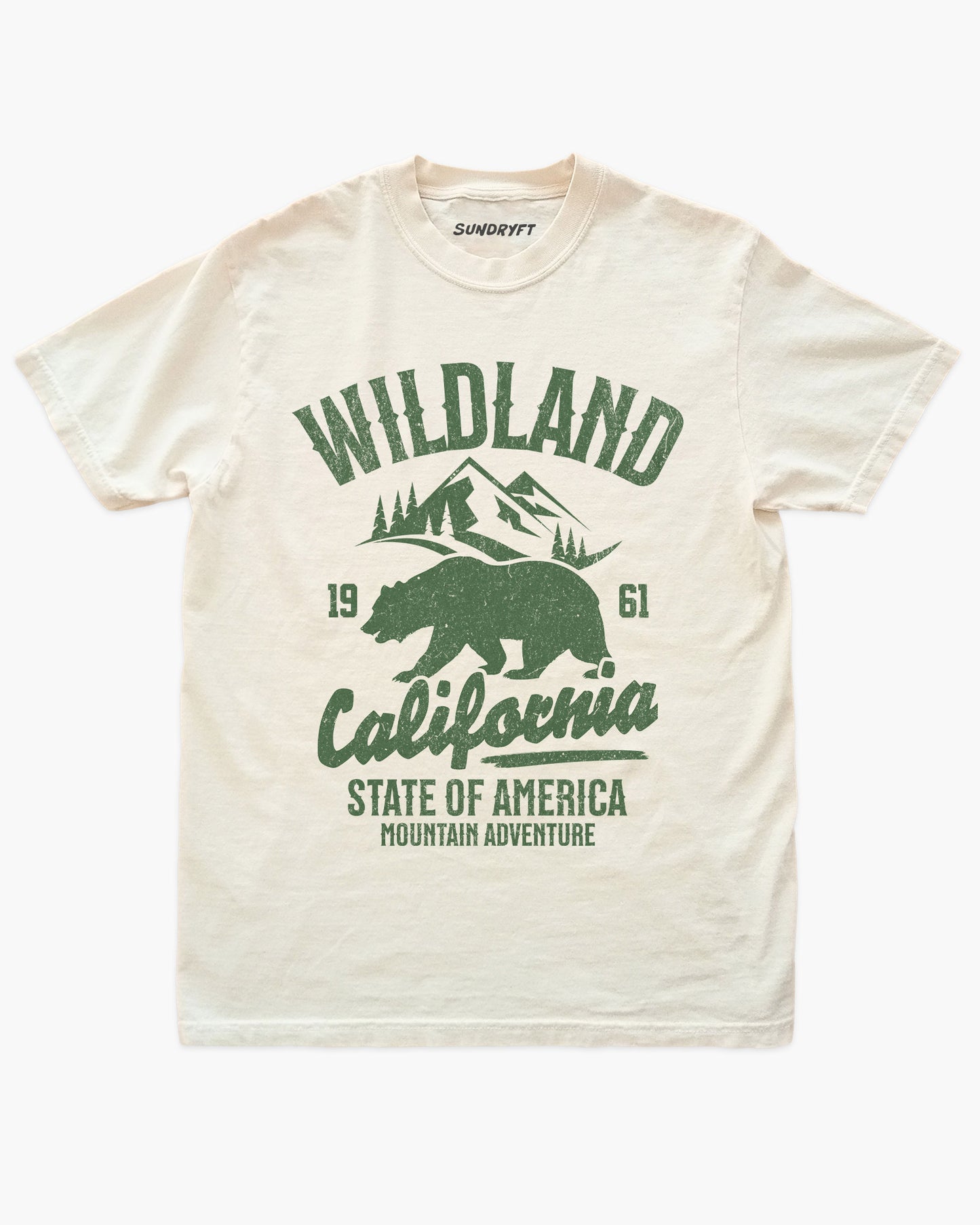 Wildland California shirt in ivory with retro distressed bear and mountains graphic